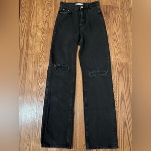 ZARA Black Distressed Straight Leg Jeans - 2